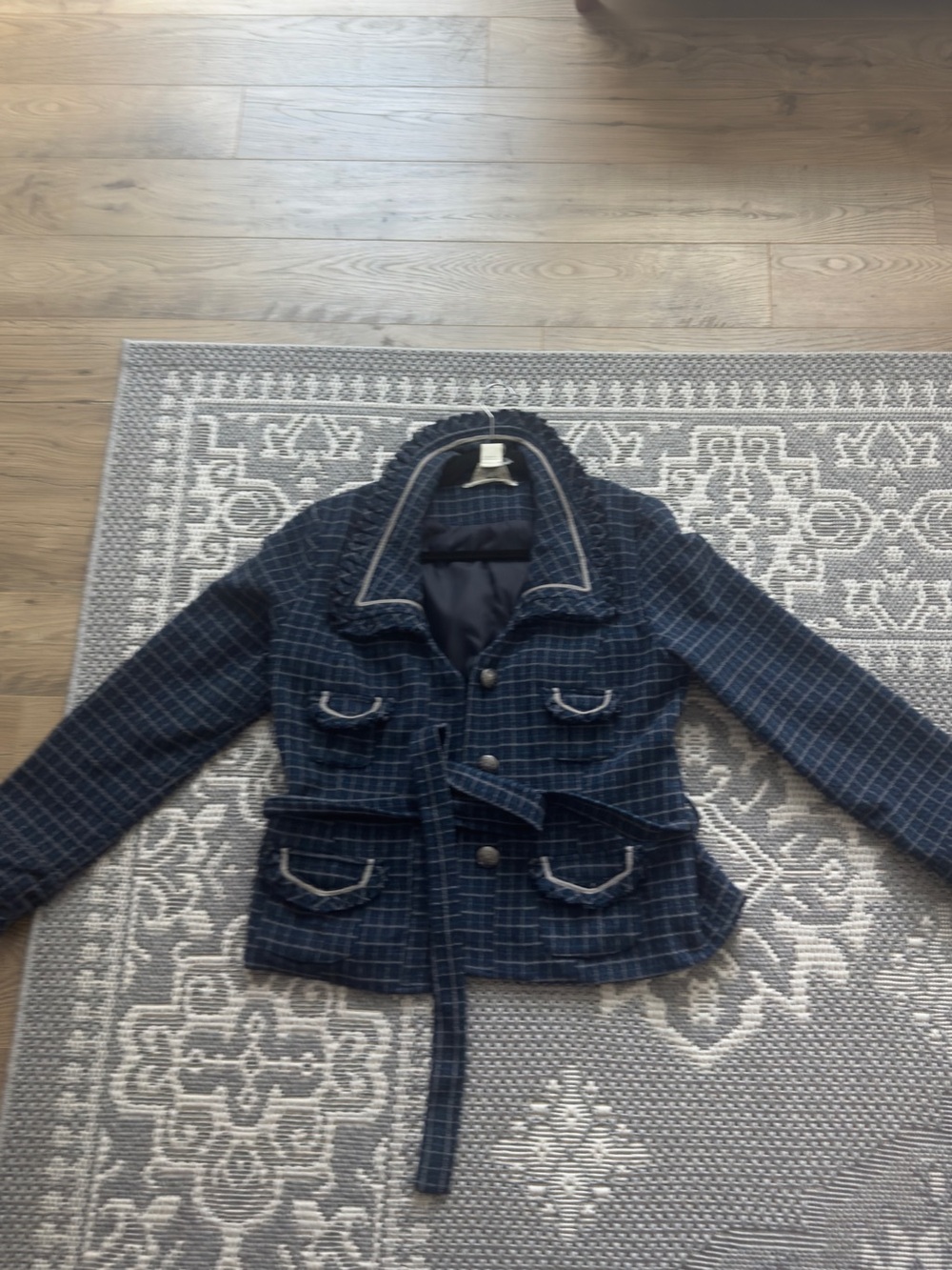 Navy Plaid Belted Jacket - Men